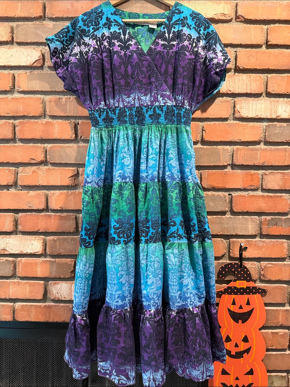 Women’s Tiered Maxi Dress in Teal, Purple & Blue